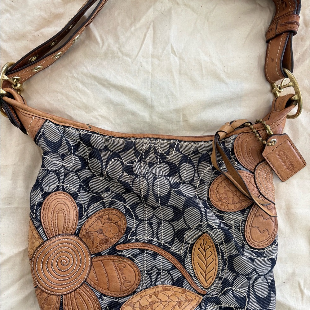Vintage Coach Daisy Denim Floral Shoulder Bag